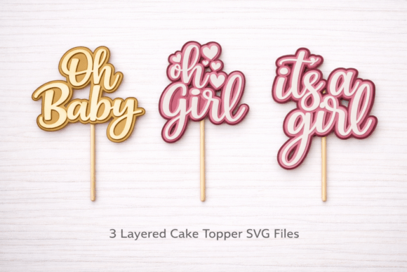 Baby Girl Cake Topper SVG Bundle: Laser-Cut Ready Cake Toppers