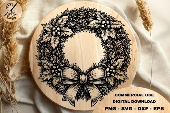 Christmas Wreath Bow SVG: Graphics for Laser Engraving & Handmade Design