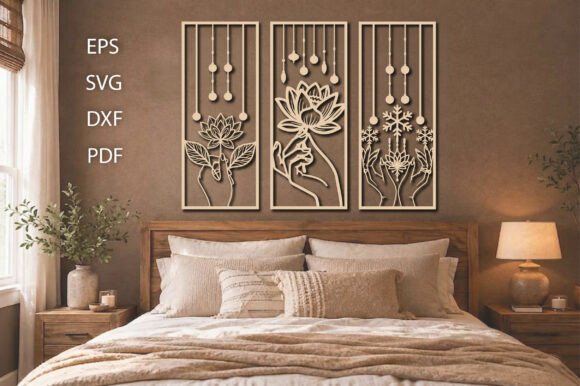 Decorative Lotus Hand Laser Cut Set for Wall Decor & Laser Cutting
