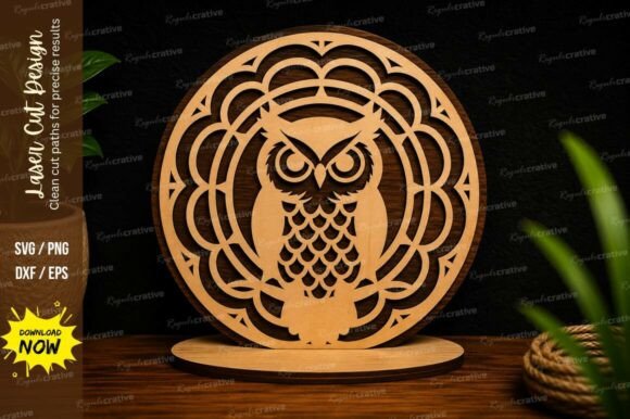 Decorative Owl Mandala Round Stand Laser Cutting Wall Decor
