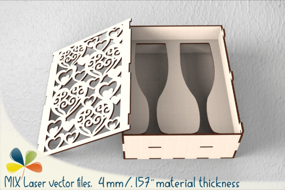 Decorative Wine Glass Box SVG: Laser Cutting for Elegant Boxes