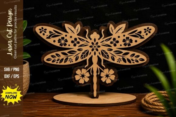 Dragonfly Floral Stand Laser Cutting Wall Decor