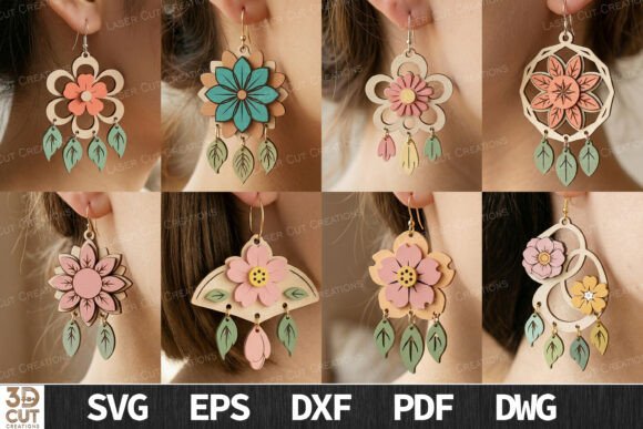 Floral Earrings Bundle SVG for Laser Cutting
