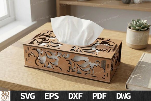 Floral Wooden Tissue Box Cover: Laser Cutting for Boxes