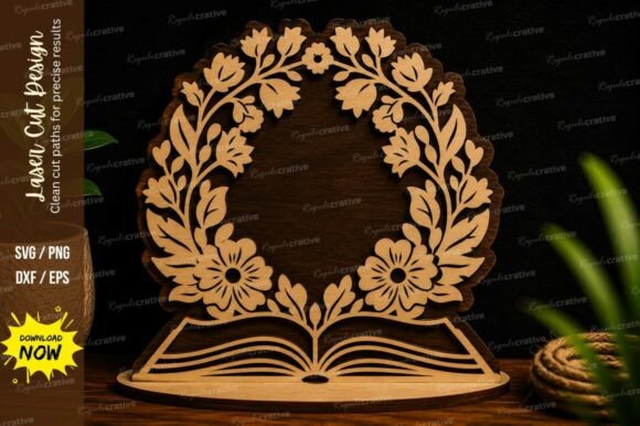 Floral Wreath Book Theme Laser Cutting Wall Decor