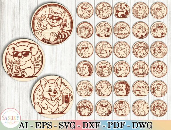 Funny Animal Coaster SVG Bundle: Laser Cutting & Art Amp Ready