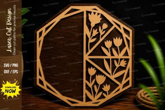 Geometric Floral Half Frame Decorative for Laser Cutting & Wall Decor