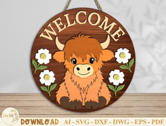 Highland Cow Welcome Sign SVG: Laser Cutting & Home Decor