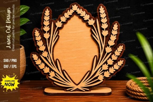 Lavender Floral Frame: Laser Cutting Wall Decor Asset