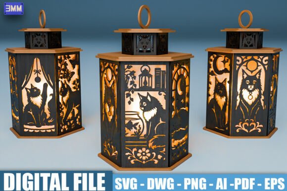 Maine Coon Cat Lantern SVG