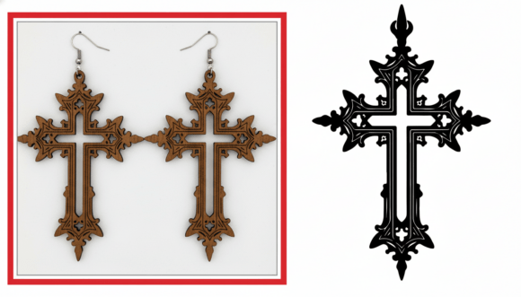 Ornamental Cross Earring Laser Cut Graphics for Crafts