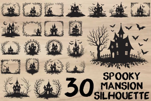 Spooky Mansion Silhouette Graphics for Crafts