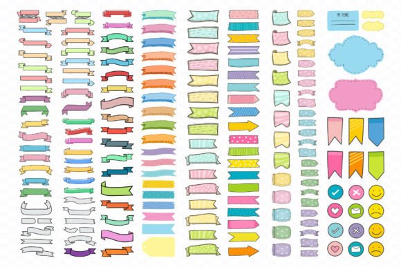 SVG Colorful Ribbon Banner Clipart Set: Graphics & Decorative Elements