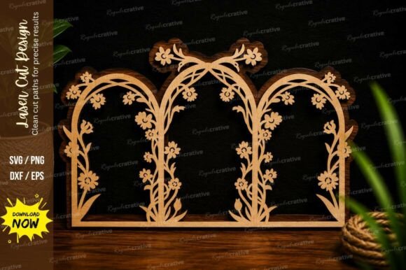 Triple Floral Arch Frame: Laser Cutting Wall Decor