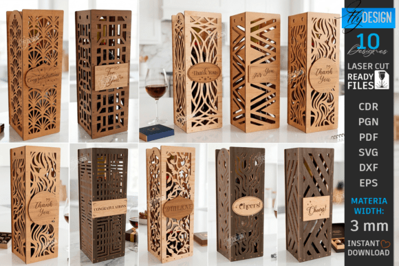 Wine Bottle Gift Boxes Laser Cut Bundle
